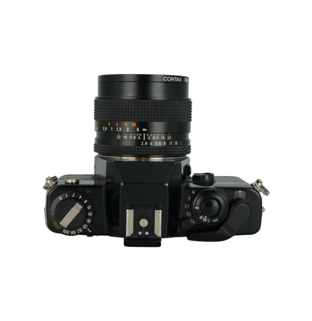 Contax 139 Quartz 35mm film camera with Contaz 35mm f/2.8 Distagon T* lens.