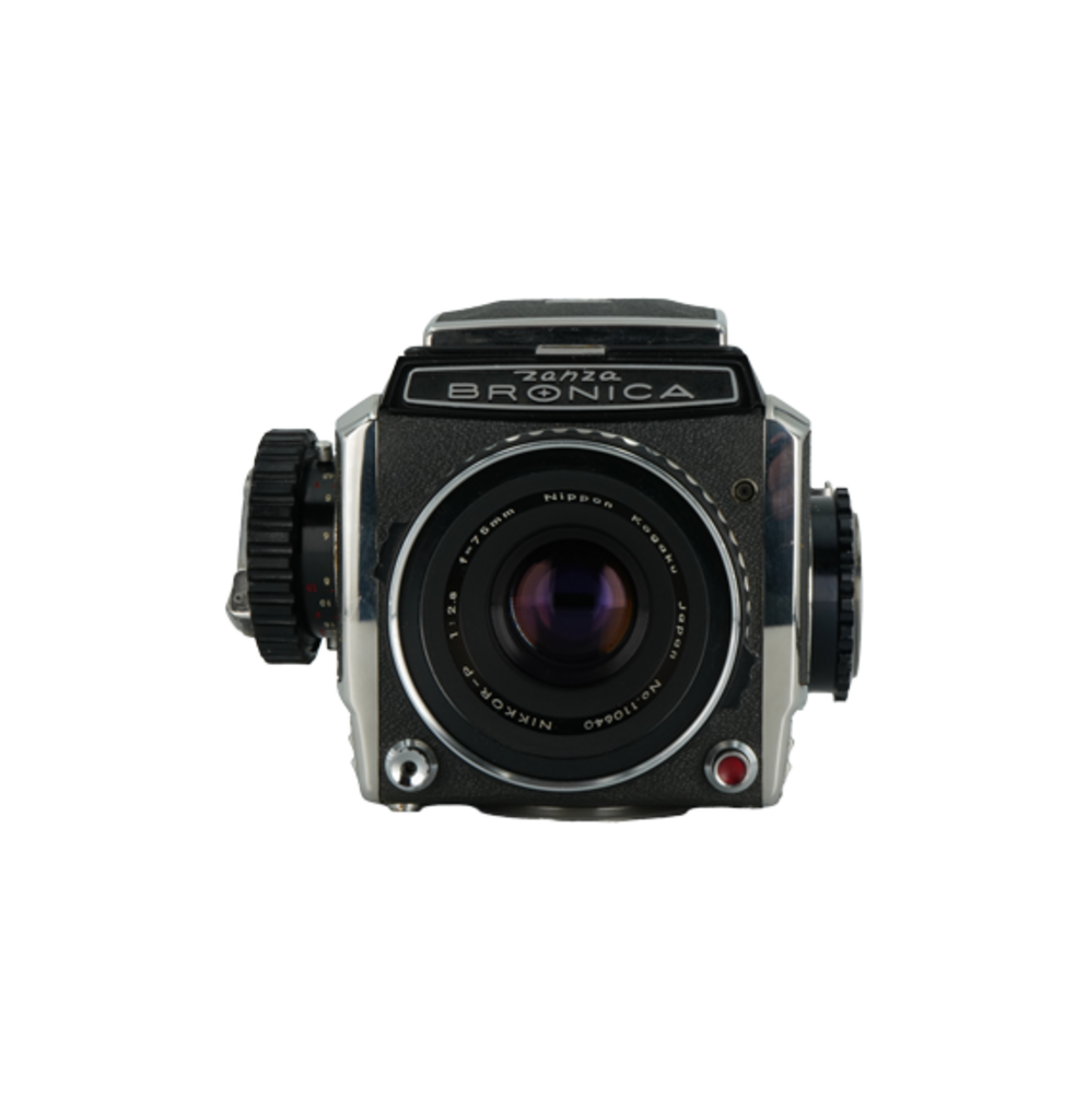 Bronica S2 medium format film camera with Nikkor 75mm f/2.8 medium format Bronica mount lens
