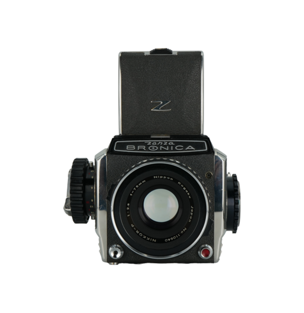 Bronica S2 medium format film camera with Nikkor 75mm f/2.8 medium format Bronica mount lens