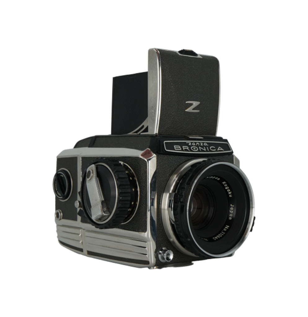 Bronica S2 medium format film camera with Nikkor 75mm f/2.8 medium format Bronica mount lens