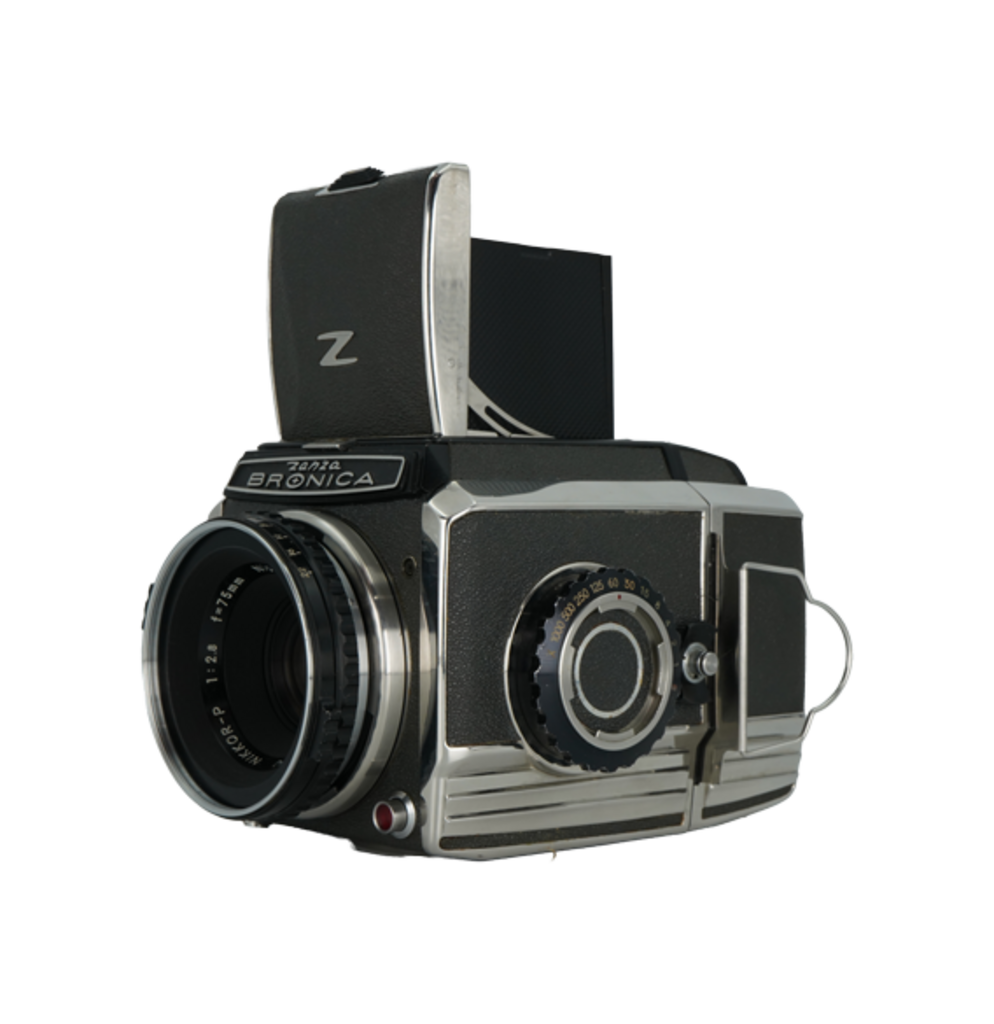 Bronica S2 medium format film camera with Nikkor 75mm f/2.8 medium format Bronica mount lens