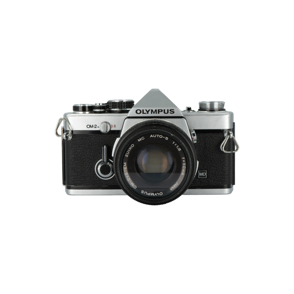 Olympus OM-2n 35mm SLR camera with Olympus 50mm f/1.8 SLR 35mm film lens.