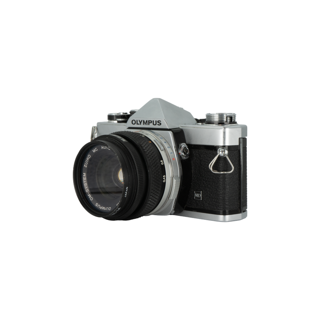 Olympus OM-2n 35mm SLR camera with Olympus 50mm f/1.8 SLR 35mm film lens.