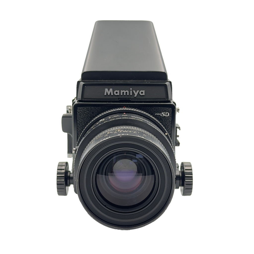 Mamiya medium format film camera kit with mamiya 75mm f/3.5 and 150mm f/3.5 lenses