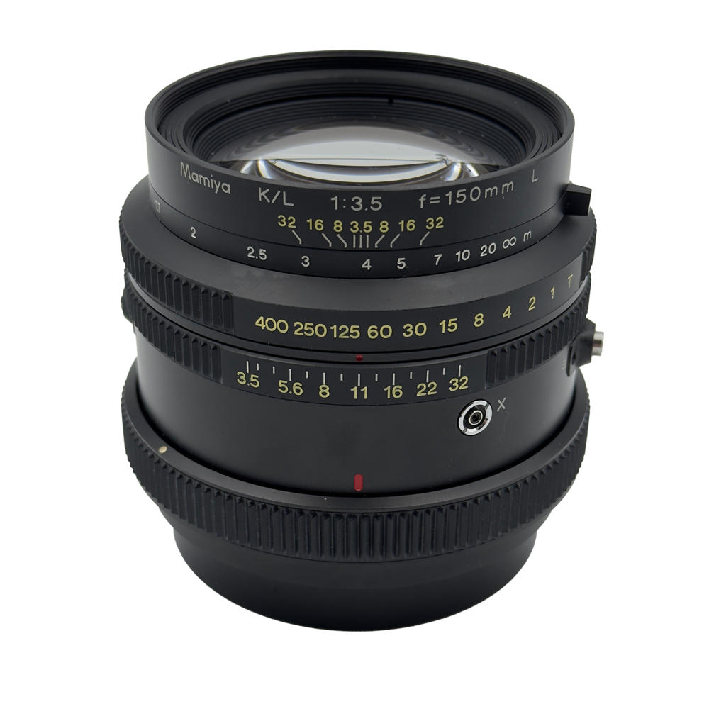 Mamiya medium format film camera kit with mamiya 75mm f/3.5 and 150mm f/3.5 lenses