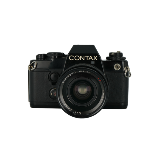 Contax 139 Quartz 35mm film camera with Contaz 35mm f/2.8 Distagon T* lens.