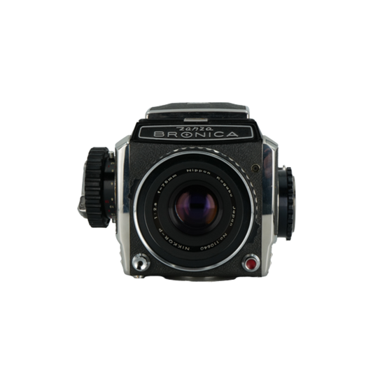 Bronica S2 medium format film camera with Nikkor 75mm f/2.8 medium format Bronica mount lens