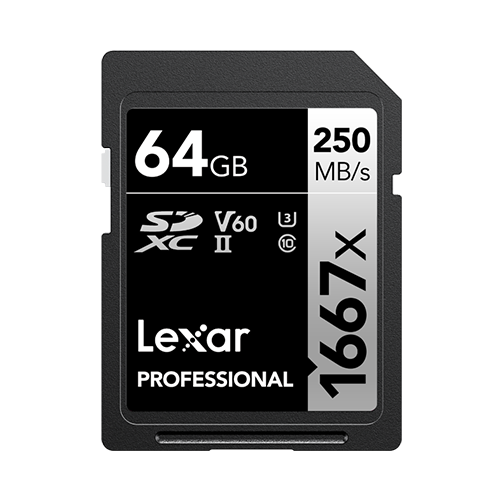 Lexar Professional SDXC Memory Card, 1667x 64GB, Class 10, UHS-II, U3, 2/PK