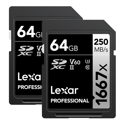 Lexar Professional SDXC Memory Card, 1667x 64GB, Class 10, UHS-II, U3, 2/PK